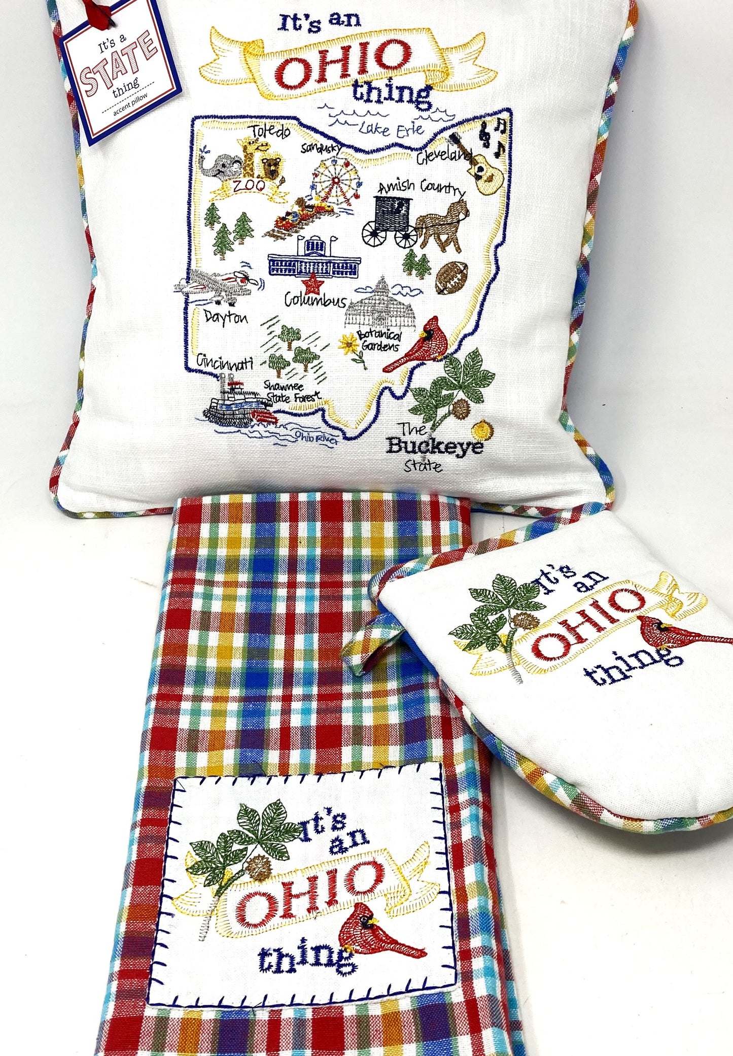 OHIO APPLIQUE EMBROIDERED TEA TOWEL — IT’S AN OHIO THING SERIES