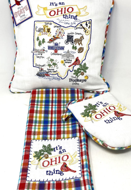 OHIO APPLIQUE EMBROIDERED TEA TOWEL — IT’S AN OHIO THING SERIES