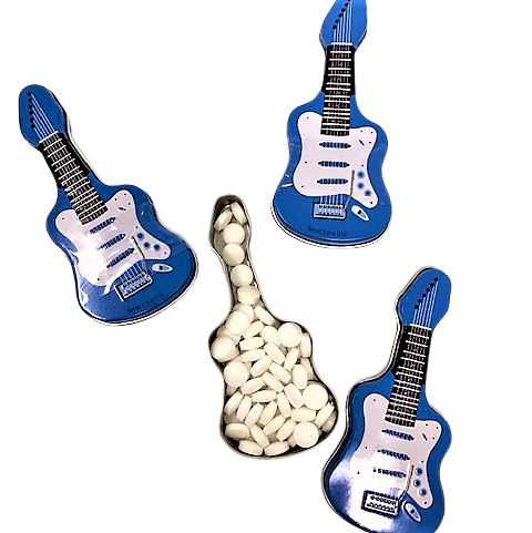 Breath mint in an electric guitar tin