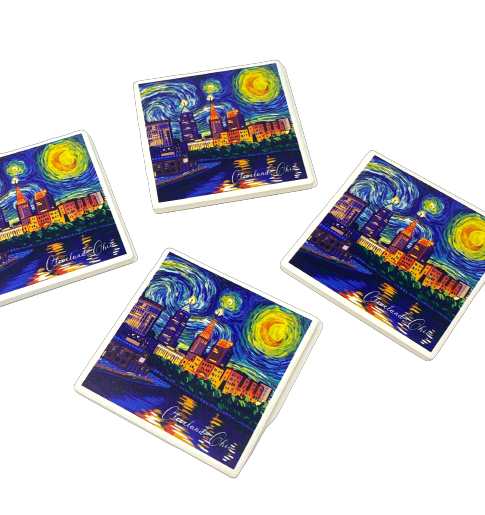 CLEVELAND CERAMIC COASTERS -- VAN GOGH SKYLINE