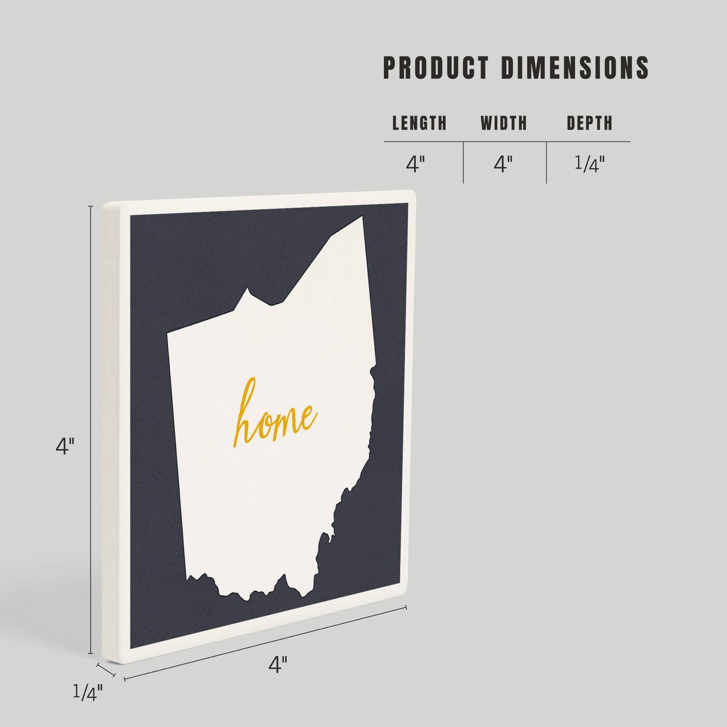 CERAMIC COASTER Ohio, Home State, White on Gray