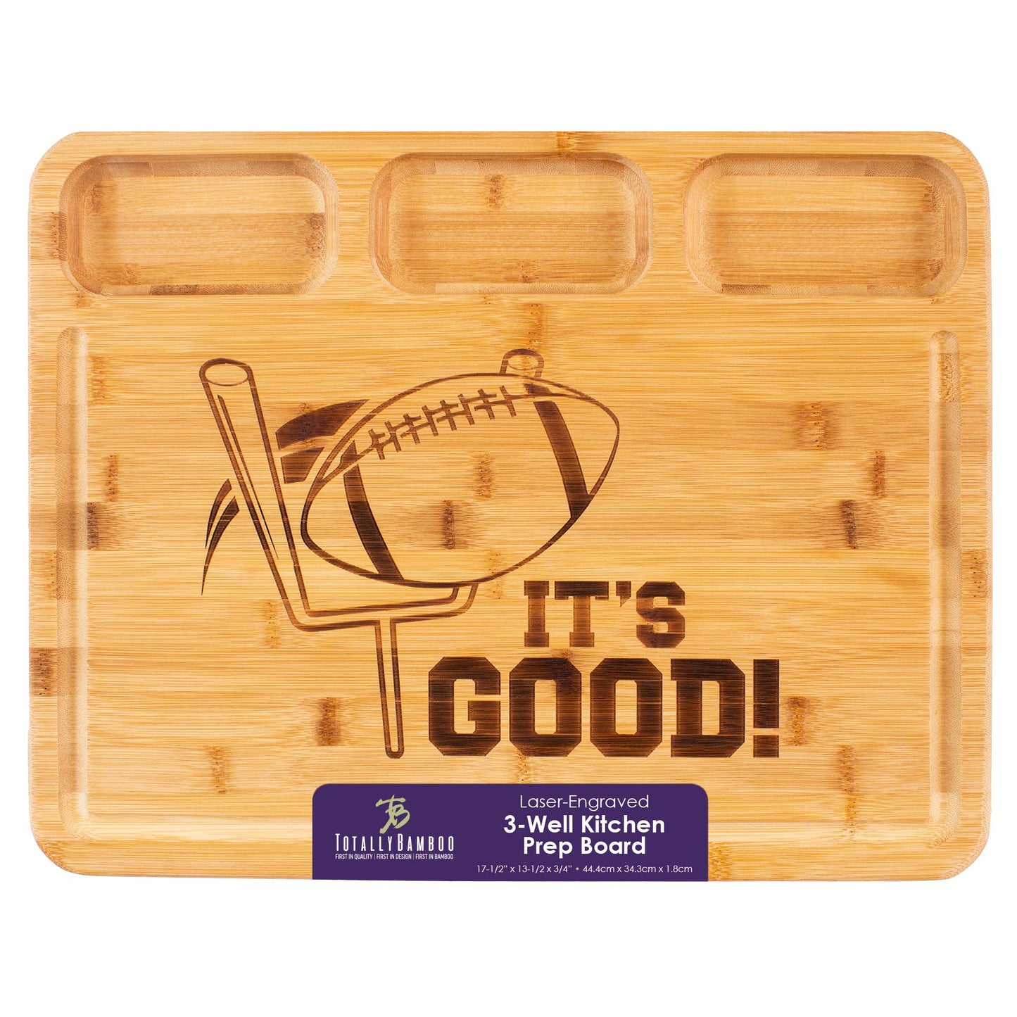 3 Well Kitchen Prep Cutting Board with Football Engraving