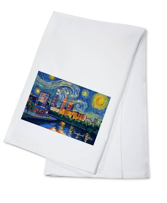 ORGANIC TEA TOWEL Cleveland, Ohio, Starry Night