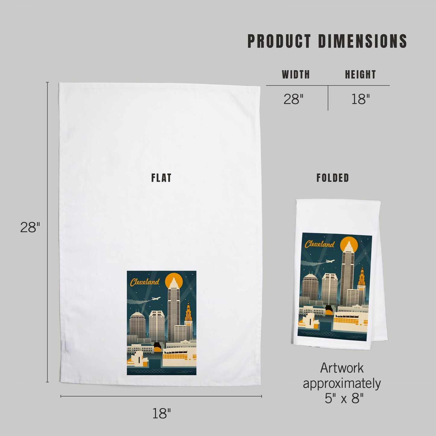 ORGANIC TEA TOWEL Cleveland, Ohio, Retro Skyline