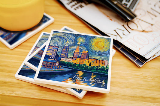 Ceramic Coaster Cleveland, Ohio, Starry Night