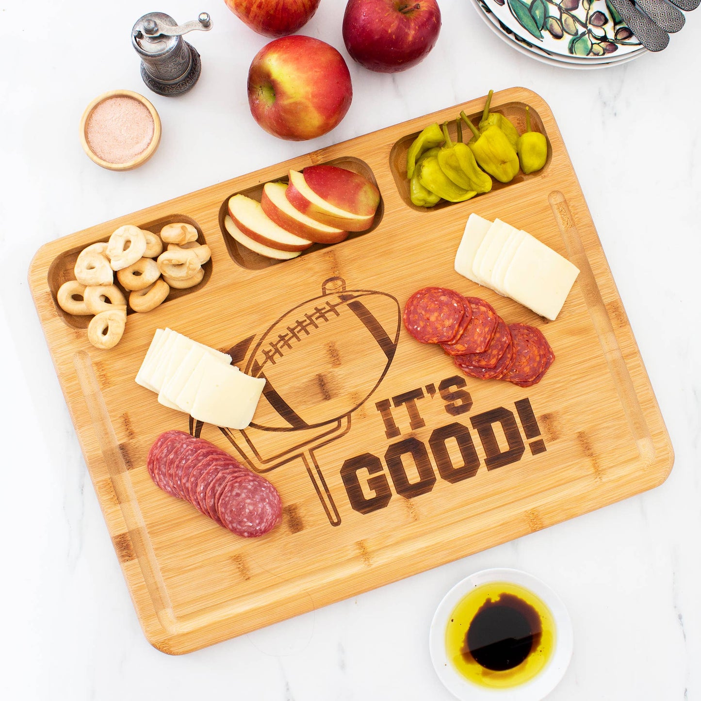 3 Well Kitchen Prep Cutting Board with Football Engraving