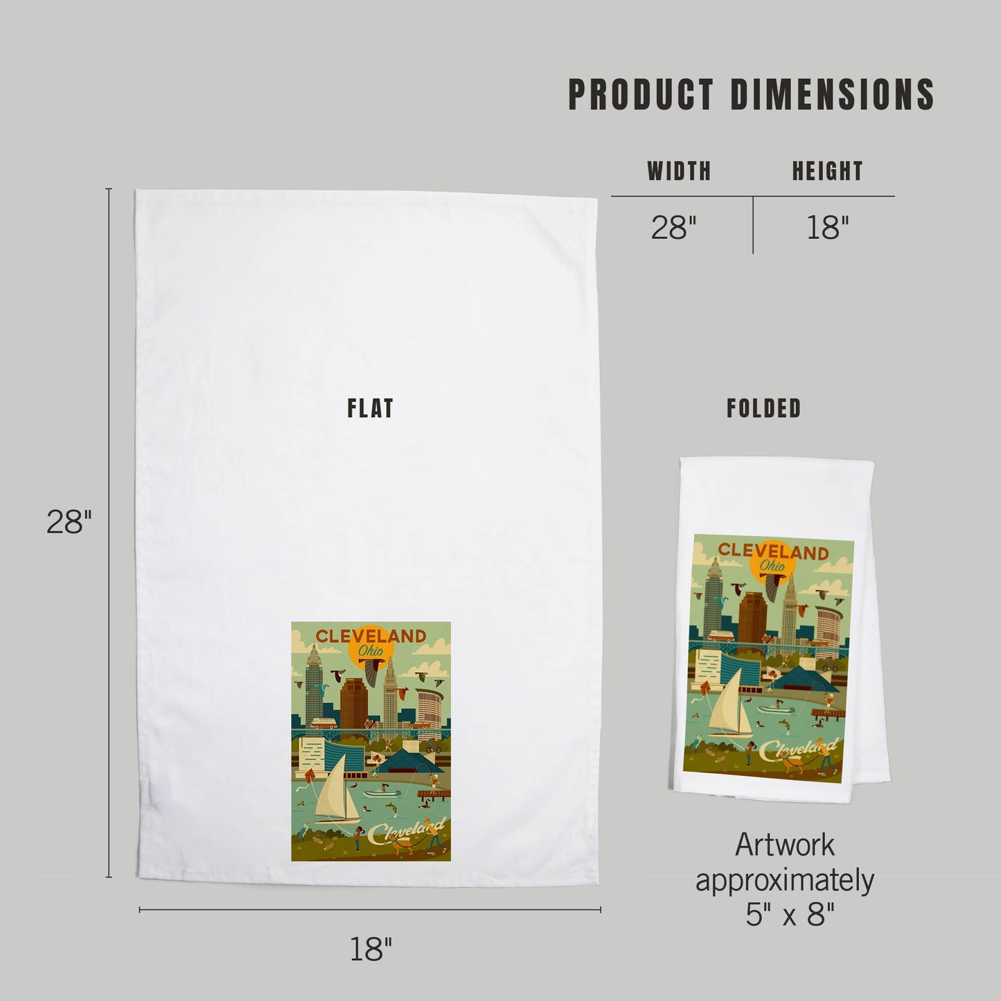 ORGANIC TEA TOWEL Cleveland, Ohio, Geometric, Downtown
