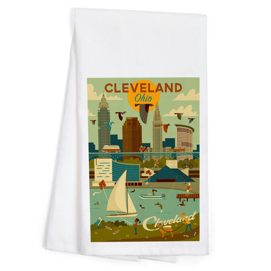 ORGANIC TEA TOWEL Cleveland, Ohio, Geometric, Downtown