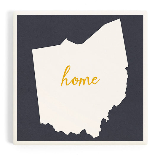 CERAMIC COASTER Ohio, Home State, White on Gray