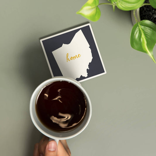 CERAMIC COASTER Ohio, Home State, White on Gray