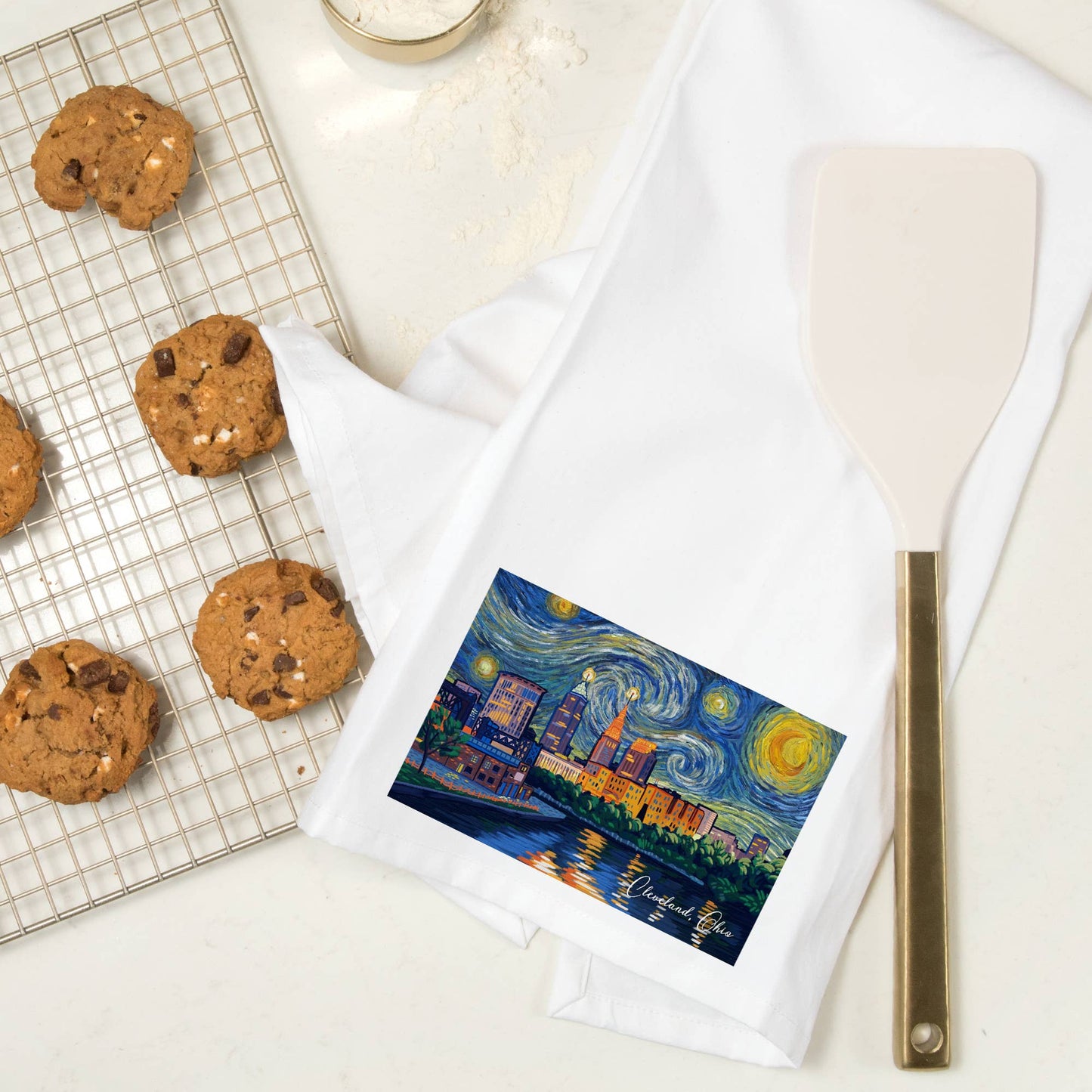 ORGANIC TEA TOWEL Cleveland, Ohio, Starry Night