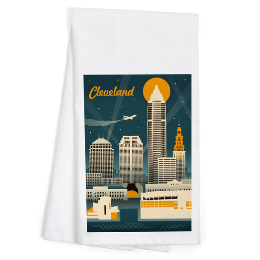 ORGANIC TEA TOWEL Cleveland, Ohio, Retro Skyline
