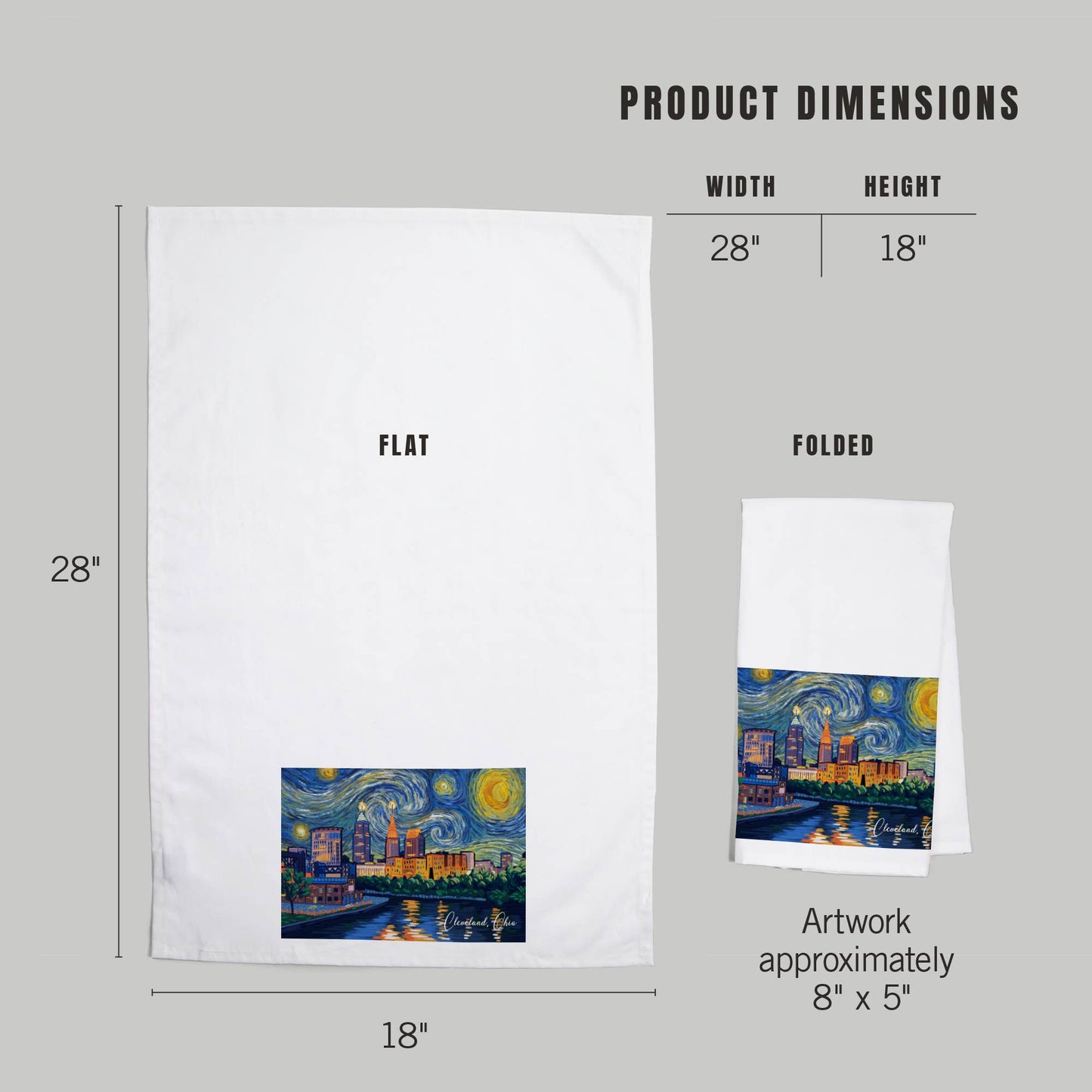 ORGANIC TEA TOWEL Cleveland, Ohio, Starry Night