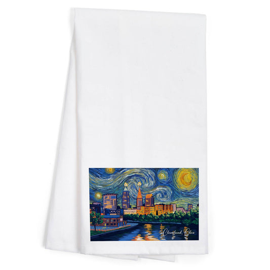 ORGANIC TEA TOWEL Cleveland, Ohio, Starry Night
