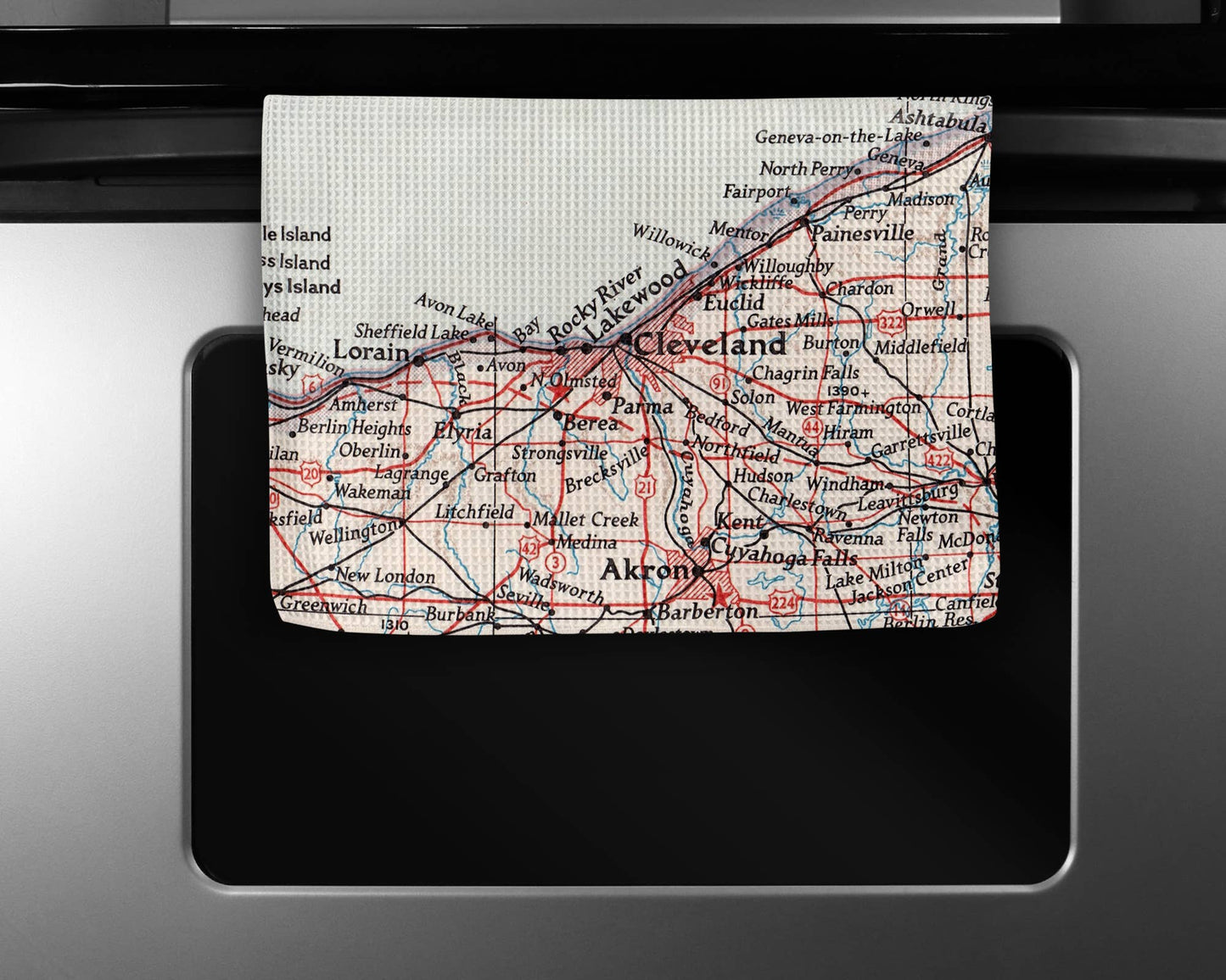 Cleveland Ohio Map Waffle Weave Kitchen Towel Tea Towel