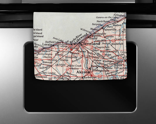 Cleveland Ohio Map Waffle Weave Kitchen Towel Tea Towel
