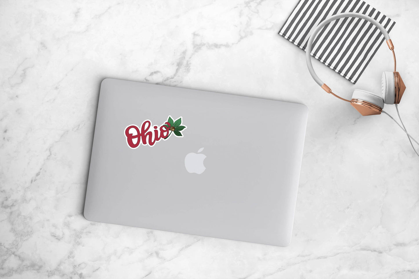 Ohio Script With Buckeye Leaf Sticker